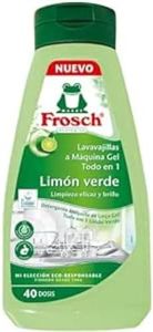 Frosch - Gel Lavavajillas a Máquina, Todo en 1 con Limón Verde, Limpieza y Brillo, Sin Microplásticos Ni Componente Animal, 40 Dosis -650 ml