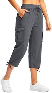 Soothfeel Women's Cargo Capris Pants with 6 Pockets Lightweight Quick Dry Travel Hiking Summer Pants for Women Casual (Deep Grey, L)