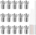 AFUNTA 15PCS M63D Printer Stainless Steel Nozzles Print HeadsExtruderCompatible1.75mm E3D Makerbot&ANET A8&Creality CR-10, 5 Sizes (0.2/0.4/0.6/0.8/1.0mm) + 5 Sizes Cleaning Needles