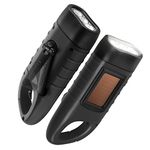 GeeRic 2-Pack Hand Crank Solar Powered Flashlight, Emergency Rechargeable LED Flashlight, Survival Flashlight, Quick Snap Carabiner Dynamo Flashlight Torch for Outdoor Sports, Black