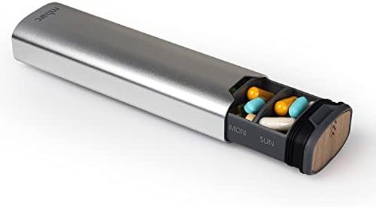 HigherHuman 7 Day Weekly Pill Organizer 2.0 by mbarc - Premium Stylish Aluminum and Wood Large Capacity Pill Box for Supplements, Pills, Vitamins and Medication. (Metallic Silver)