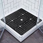 Lurowo Square Shower Mats Non Slip Anti Mould, Bathtub Mats with Suction Cups for Shower and Tub, Machine Washable PVC Tub Mat with Drain Holes 70 * 70cm (Black),GWR863