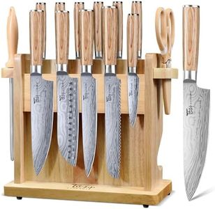 SYOKAMI Japanese Knives Set for Kitchen with Block, 14 PCS Magnetic Knife Set with Holder and Sharpener, Wooden handle, Stainless Steel Knife Set, Ideal as a Gift