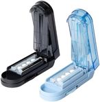 Qeedee 2 Pack Multiple Pill Cutter for Small or Tiny Pill, Adjustable Slicer with Accurate Pill Alignment, Hidden Sharp Blade, Blue and Black