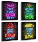 Printed Neon Gaming Posters Set of 4 (8”X 10”), Boys Room Decorations for Bedroom, gamer wall art,Gamer, Teen boy bedroom, game room (with photo frame)