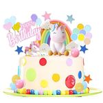 Unicorn Cake Topper, Qoadwem 17pcs Unicorn Rainbow Cake Toppers For Girls with Rainbow Heart Unicorn Cloud Balloon Happy Birthday Cake Decorations For Boys Girls Kids Birthday…