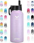 Vmini Water Bottle - Wide Mouth, 18/8 Stainless Steel, Double Wall Vacuum Insulated, New Straw Lid with Wide Handle (Purple, 32 oz)