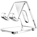 Lucrave Acrylic Cell Phone Stand, 5mm Thicker Clear Cell Phone Holder, Transparent Phone Stand for Desk, Desktop, Desk Accessories, Suitable for iPhone 16 15 14 13 Pro Max Plus, All Smartphone 4-8inch