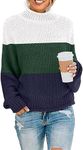 ZESICA Women's Turtleneck Batwing Sleeve Loose Oversized Chunky Knitted Pullover Sweater Jumper Tops,B&Green,Large