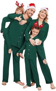 Ekouaer Christmas Family Matching Pajamas Long Sleeve Button Down Pj Set Festival Party Sleepwear Deep Green XL Men