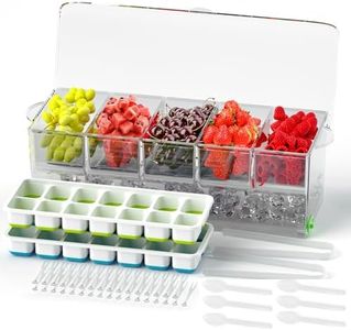 Dimber Chilled Condiment Server with Lid, Condiment Tray with Ice cube, 500 Forks, 2 Tongs and 6 Spoons,Condiment Caddy, Condiment Containers with Lids, Perfect for Salad Bar, Mimosa Bar, Fruit Tray