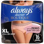 Always Discreet Boutique, Incontinence & Postpartum Underwear For Women, Maximum Protection, X-Large, 16 Count