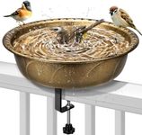 VIVOHOME Deck Mounted Polyresin Bird Bath with Adjustable Sturdy Metal Clamp for Railings up to 3.9 Inch, Capacity 1.4 Gallons for Patio, Gardens, Yard, Deck, Copper