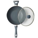 Salter BW12267EU7 Marino 28cm Non-Stick Wok – Stir Fry Pan, Induction Safe, Includes Tempered Glass Lid & Vents, Little/No Oil, PFOA-Free, Soft-Touch Handles, Forged Aluminium, Blue Grey