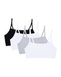 Fruit of the Loom Women's Spaghetti Strap Cotton Pullover Sports Bra Value Pack, Black/White/White/Heather Grey 4-Pack, 42