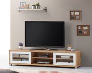 DeckUp Plank Muvo Engineered Wood TV Stand and Home Entertainment Unit (Wotan Oak and White, Matte Finish)