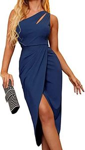 Zalalus Women's Sexy One Shoulder Bodycon Formal Dress 2023 Summer Cutout Ruched Slit Wrap Cocktail Party Midi Dresses, Navy Blue, Large