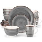 vancasso Bella Dinner Set for 4, Stoneware Plate Bowl Set Handpainted Tableware, 16 Piece Grey Dinner Service with Dinner Plate/Dessert Plate/Cereal Bowl/Mug, Rustic Chic Style