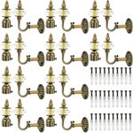 NATURAL Heavy Duty Aluminum Royal Luxury Design Curtain Bracket/Finial and Curtain Support with Screw/Wallplug for Window & Door Curtain Fittings Suitable Upto 1 Inch Pipe. (10 Set, Antique Brass)