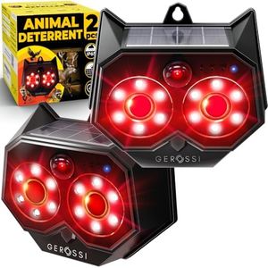 Upgraded Animal Deterrent 2 Pack - Solar Powered Design w/Motion Activated Predator Eyes - Effective Repellent Device for Coyote, Deer, Fox, Raccoon - Predator Lights for Chicken Coop, Farm, Yard