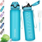 AOHAN Water Bottle 1L with Leak Proof Flip Top Lid, BPA Free Sport Drinking Bottle with Straw, Dishwasher Safe Water Bottle Non-Toxic Water Jug with Carrying Strap