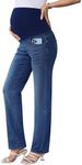 POSHGLAM Women's Maternity Jeans Straight Leg Slim Relaxed Jeans Comfy Stretch Denim Pants(Dark Blue, Medium)