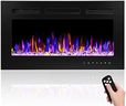 BETELNUT 30" Electric Fireplace Wall Mounted and Recessed with Remote Control, 750/1500W Ultra-Thin Wall Fireplace Heater W/Timer Adjustable Flame Color and Brightness, Log Set & Crystal Options