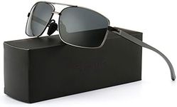 SUNGAIT Ultra Lightweight Rectangular Polarized Sunglasses Man UV400 Protection (Gunmetal Frame Gray Lens, 62) 2458 QKHUK