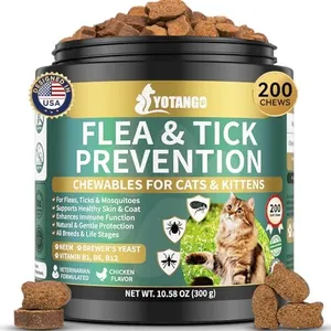 YOTANGO Flea and Tick Prevention for Cats Chewables, 200 Soft Treats Natural Flea Chewables for Cats, Cat Flea & Tick Control, Skin & Coat Support for Kitten Cat - All Breeds & Ages
