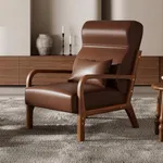 Bestier Mid-Century Modern Accent Chair with Removable Armrest Pillows, Upholstered Lounge Arm Chair with Heightened Headrest, Wood Frame & Soft Cushion for Living Room, Bedroom, Brown PU Leather