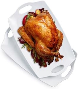 LYEOBOH Serving Tray With Handles Large Rectangle Serving Platter For Entertainment, Party, Display, 16 inch Porcelain Platters, Set of 2, White