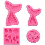 RtottiM 4 Pcs Mermaid Tail Mould 3D Fondant Cake Moulds Seashell Silicone Fondant Mold for Cake Decoration/Mermaid Theme Party/Chocolate Baking