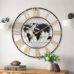 KEQAM Large World Map Wall Clock,Metal Minimalist Modern Clock, Round Silent Non-Ticking Battery Operated Wall Clocks for Living Room/Home/Kitchen/Bedroom/Office/School Decor (24 Inch)