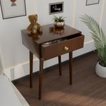 ETIQUETTE ART Modern Bedside Table with Solid Wood Legs, Minimalist and Practical End Side Table with Drawer Storage, Easy Assembly (Brown)