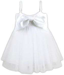 AGQT Toddler Girls Big Bow-Knot Tutu Dress Flower Girls Wedding Sling Dress Baby Girls Formal Birthday Tea Party Dress White Size 3-4 Years
