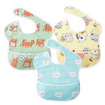 Little Dimsum Baby Bib Feeding Bibs Waterproof Drool Bib Coverall 3 PCS Set Adjustable Closure for Babies Toddlers with Large Pocket (Cat & Dog & Bear)