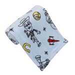 Disney Toy Story 4 Super Soft Blue, Yellow, Red Buzz Lightyear Woody Star Rocket Horse Shoe French Fiber Baby Blanket, 1 Count (Pack of 1) (4141501P)