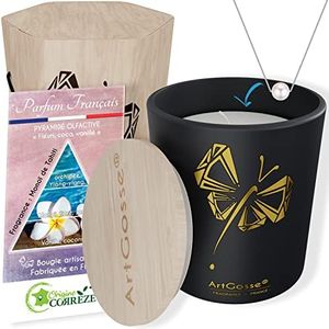 Fête des Mères • Coffret CADEAU en Bois Prestige • Bougie avec perle en pendentif • Parfum Français Monoï de Tahiti