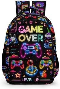 GNEW Backpack for Boys Gamer Backpack, Colorful Neon Game Backpack for Boys, Video Game Backpack, Boys Gaming Backpack, Water Resistant Daypack Travel Backpack for Kids & Teens, 16.5 Inch, Neon Game,