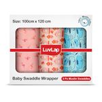 LuvLap 100% Cotton Muslin Baby Swaddle Set, Pack of 3, Size-120cm x 100cm (47"x39"), Fish Cage Print, 0-18 Month+, Printed Mulmal Muslin Swaddle Wrap for New Born Baby, Baby Towel