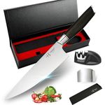hajegato Chef Knife, Ultra Sharp Kitchen Knife 8" Premier High Carbon German EN1.4116 Stainless Steel, Chopping Cooking Knife with Knife Sharpener Finger & Blade Guard Gift Box-Part of Chef Knife Set
