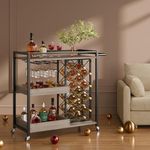 GAOMON 31.5" Inch Bar Cart, Bar Carts for The Home, 3 Tier Bar Cart with Wheels, Metal Rolling Cart with Wine Rack (Without Removable Tray) for Living Room, Kitchen, Dining Room-Grey