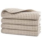 POLYTE Microfiber Lint Free Washcloth Face Towel, 13 x 13 in, 4 Pack (Beige, Waffle Weave)