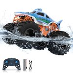 CYLION Amphibious Remote Control Car Boat, 1:18 Scale 4WD Shark Monster Truck Toys, 2.4GHz All Terrain Remote Control Car, 360 Degree Rotation, Pool Toy for Kids Ages 6-7 8-9 10-12 Boys & Girls