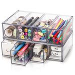 Mezchi 2 Pack Acrylic Storage Drawer Organizer, Dustproof Pen and Marker Storage Organizer for Desk, Clear Makeup Drawer Organizers with 8 Drawers for Art Crafts, Marker, Countertop