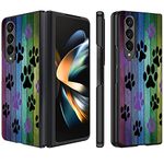 ZXHSBROK for Samsung Galaxy Z Fold 4 Phone Case, Dog Paw Print Rustic Wooden Board Design Slim Fit Hard PC Shockproof Anti-Scratch Fold Protective Case for Samsung Galaxy Z Fold 4 5G 2022