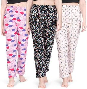 Real Basics Women's Cotton Heart, Sky, Breakfast Printed Regular Fit Sleepwear Pyjama (Xx-Large )-Pack Of 3 - Pajamas)