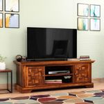 MODERN FURNITURE SHEESHAM Wooden TV Unit for Living Room | Solid Wood TV Cabinet for Bedroom Hall | TV Stand Table with Door & Shelf Storage Sideboard Cabinet | Natural Brown | TVC-03