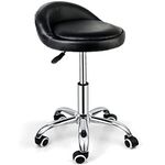 Nova Microdermabrasion Adjustable Hydraulic Rolling Swivel Salon Stool Chair Tattoo Massage Facial Spa Stool Chair with Back Rest (PU Leather Cushion) (Black 1pcs)