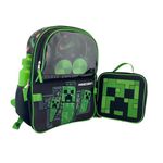 Minecraft Creeper Create Explore Survive Kids 16" Backpack and Lunch Bag 4 Piece Set